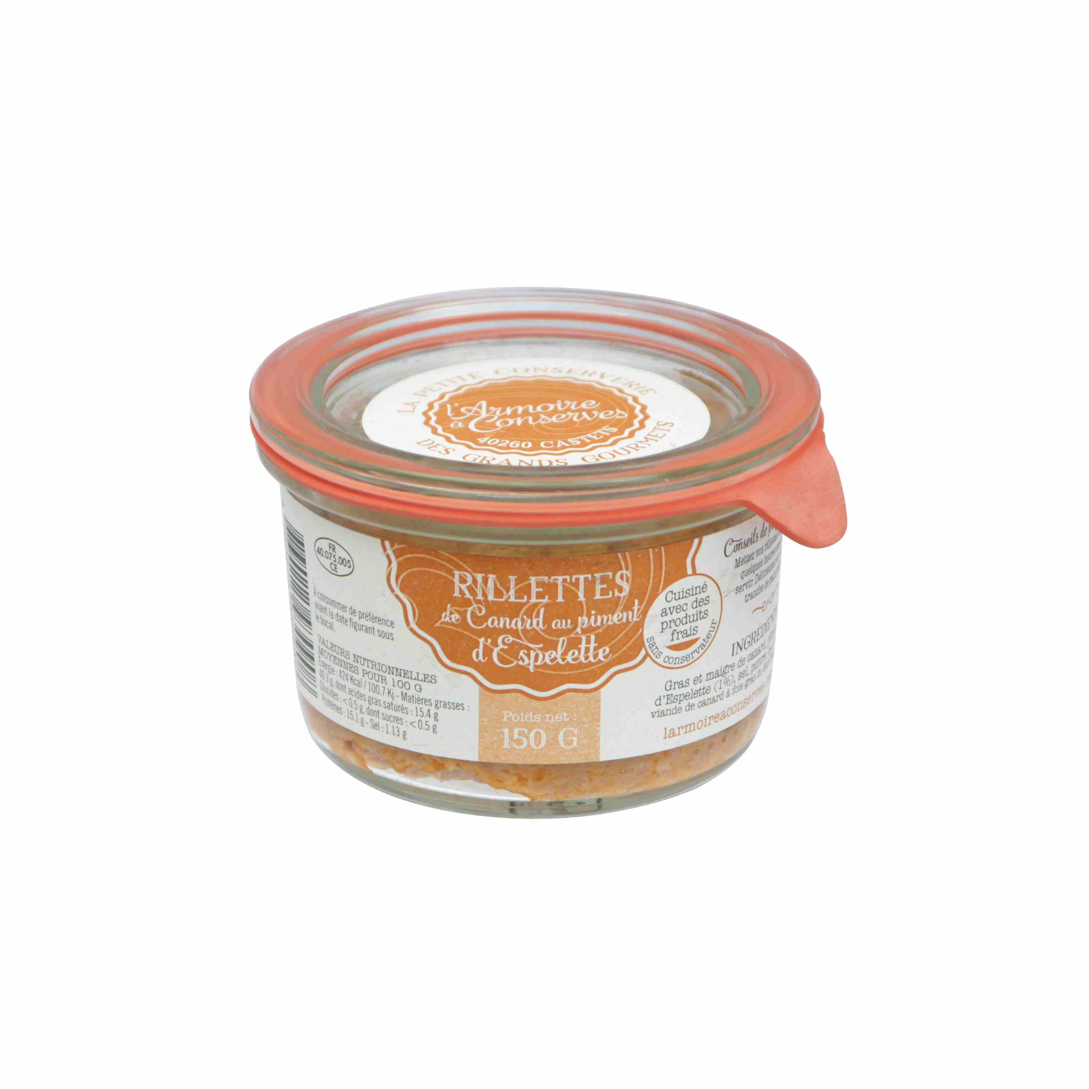 RILLETTES DE CANARD AU PIMENT D ESPELETTE BOCAL WECK 150G 6 95