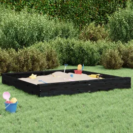 jardin-terroir.com - Bac à sable avec sièges noir carré bois de pin massif