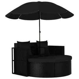 jardin-terroir.com - Lit de jardin avec parasol Résine tressée Noir