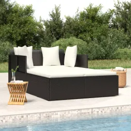 jardin-terroir.com - Chaise longue avec coussins noir 182x118x63 cm résine tressée