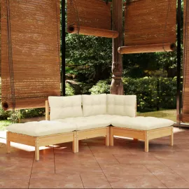 jardin-terroir.com - Salon de jardin 4 pcs avec coussins crème bois de pin massif