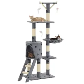 jardin-terroir.com - Arbre à chat avec griffoir en sisal 138 cm Gris Motif de pattes