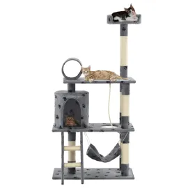 jardin-terroir.com - Arbre à chat avec griffoir en sisal 140 cm Gris Motif de pattes