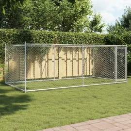 jardin-terroir.com - Cage pour chien avec porte gris 4x2x1,5 m acier galvanisé