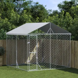 jardin-terroir.com - Chenil d'extérieur pour chiens avec toit argenté 3x3x2,5 m