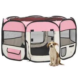 jardin-terroir.com - Parc pliable pour chien avec sac de transport Rose 125x125x61cm