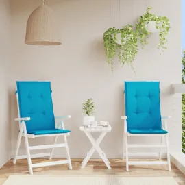 jardin-terroir.com - Coussins de chaise de jardin à dossier haut lot de 2 bleu tissu
