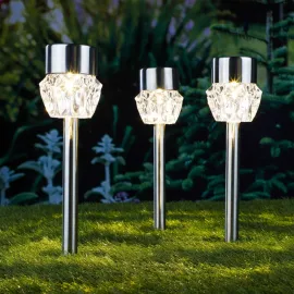 jardin-terroir.com - HI Lampes LED solaires sur piquet pour allées 3 pcs Crystal 
