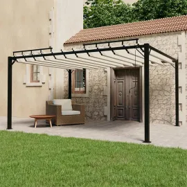 jardin-terroir.com - Tonnelle avec toit à persienne 3x4 m Crème Tissu et aluminium