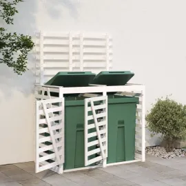 jardin-terroir.com - Abri pour poubelle double sur roulettes blanc bois pin