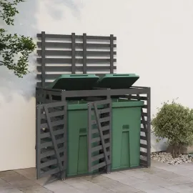 jardin-terroir.com - Abri pour poubelle double sur roulettes gris bois massif de pin