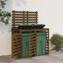 jardin-terroir.com - Abri pour poubelle double sur roulettes marron miel bois pin