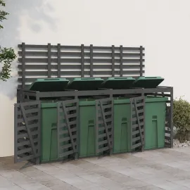 jardin-terroir.com - Abri pour poubelle quadruple sur roulettes gris bois de pin