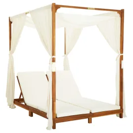 jardin-terroir.com - Chaise longue double avec rideaux et coussins Bois d'acacia