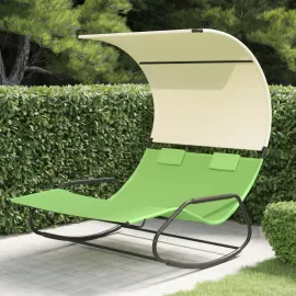 jardin-terroir.com - Chaise longue double à bascule avec auvent Vert et crème