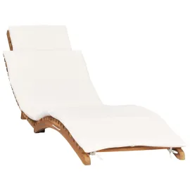 jardin-terroir.com - Chaise longue pliable avec coussin blanc crème Bois de teck
