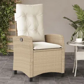 jardin-terroir.com - Chaise inclinable de jardin avec coussins beige résine tressée
