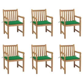 jardin-terroir.com - Chaises de jardin 6 pcs avec coussins vert Bois de teck massif