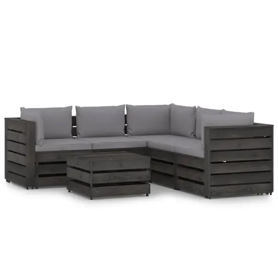 jardin-terroir.com - Salon de jardin 6 pcs avec coussins Bois imprégné de gris, Couleur(s): Gris, Couleur: Gris