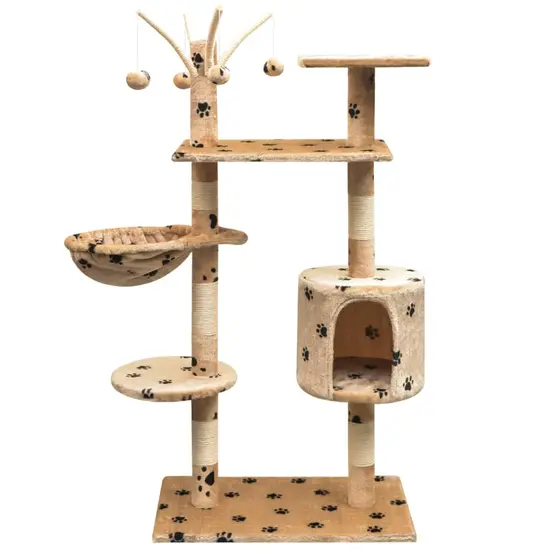 jardin-terroir.com - Arbre à chat et griffoir Sisal 125 cm Empreintes de pattes Beige