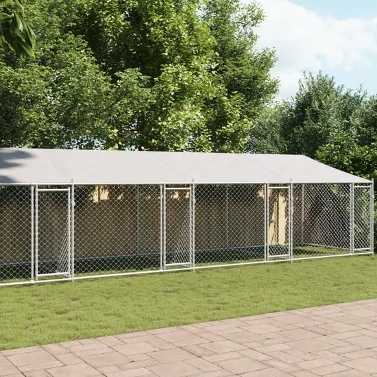 jardin-terroir.com - Cage pour chien avec toit/portes gris 10x2x2 m acier galvanisé