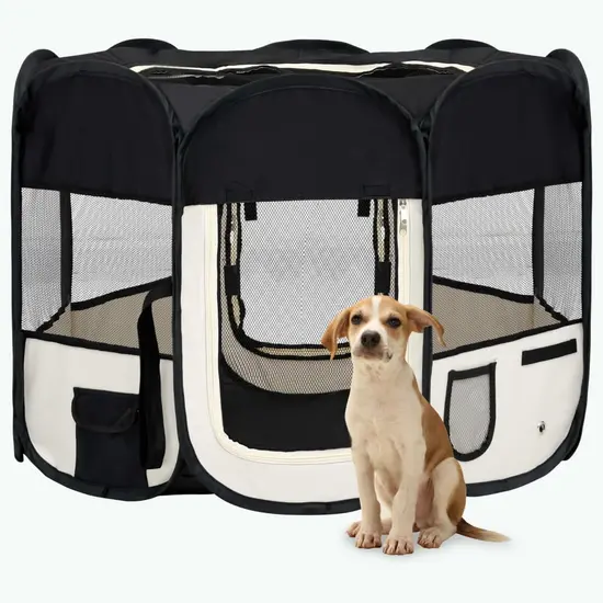jardin-terroir.com - Parc pour chiens pliable avec sac de transport Noir 90x90x58 cm