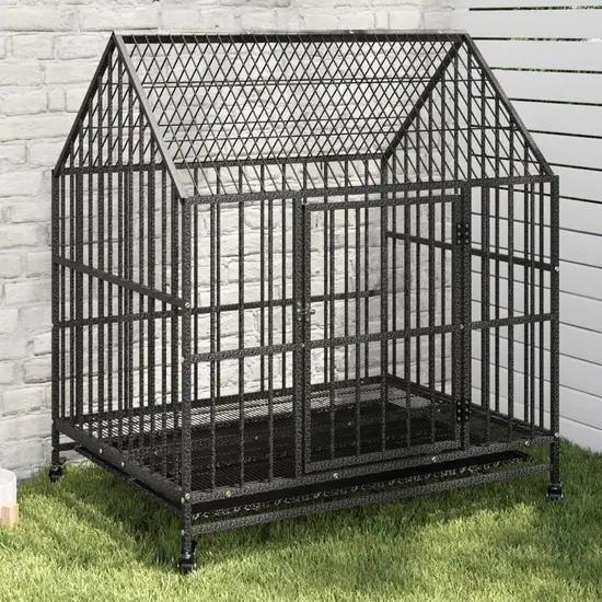 jardin-terroir.com - Cage pour chien avec roues noir gris acier galvanisé