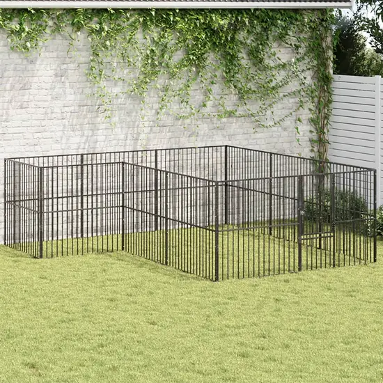 jardin-terroir.com - Parc pour chien 12 panneaux noir acier galvanisé