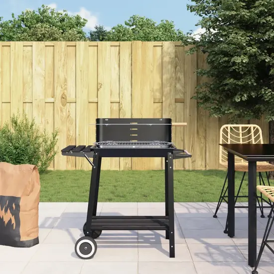 jardin-terroir.com - Barbecue au charbon de bois avec roues noir acier