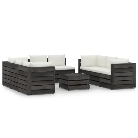 jardin-terroir.com - Salon de jardin 9 pcs avec coussins Bois imprégné de gris, Couleur(s): Crème, Couleur: Crème et gris