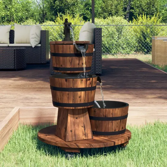 jardin-terroir.com - Fontaine à eau sur roues pompe 55x55x80 cm bois de sapin massif
