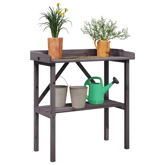 jardin-terroir.com - Table à plantes avec étagère gris 78x38x82,5 cm bois de sapin