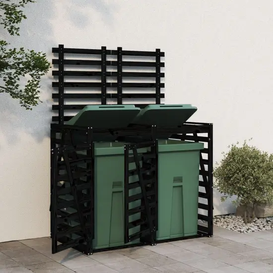 jardin-terroir.com - Abri pour poubelle double sur roulettes noir bois massif de pin