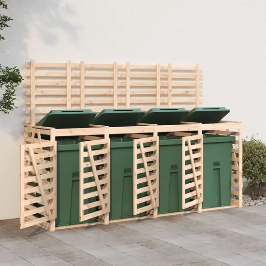 jardin-terroir.com - Abri de poubelles quadruple sur roulettes bois massif pin