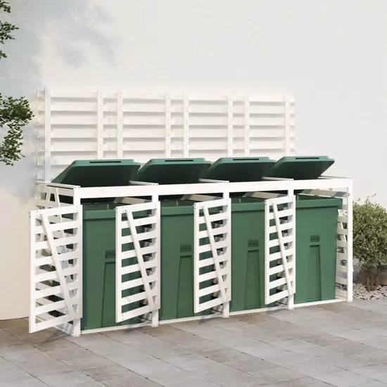 jardin-terroir.com - Abri pour poubelle quadruple sur roulettes blanc bois pin