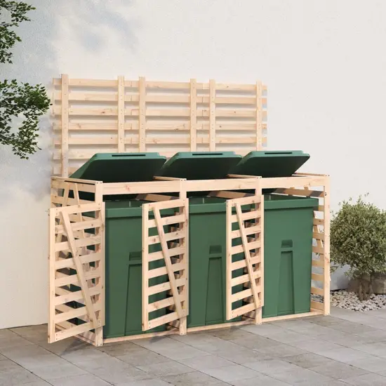 jardin-terroir.com - Abri pour poubelle triple sur roulettes bois massif de pin