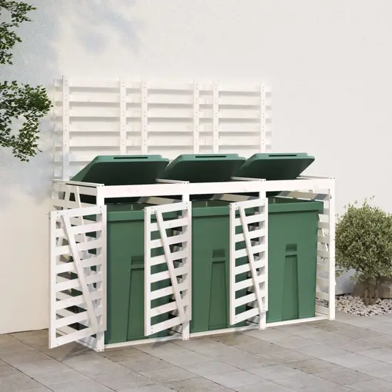 jardin-terroir.com - Abri pour poubelle triple sur roulettes blanc bois pin
