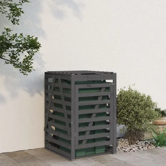 jardin-terroir.com - Abri pour poubelle sur roulettes gris bois massif de pin