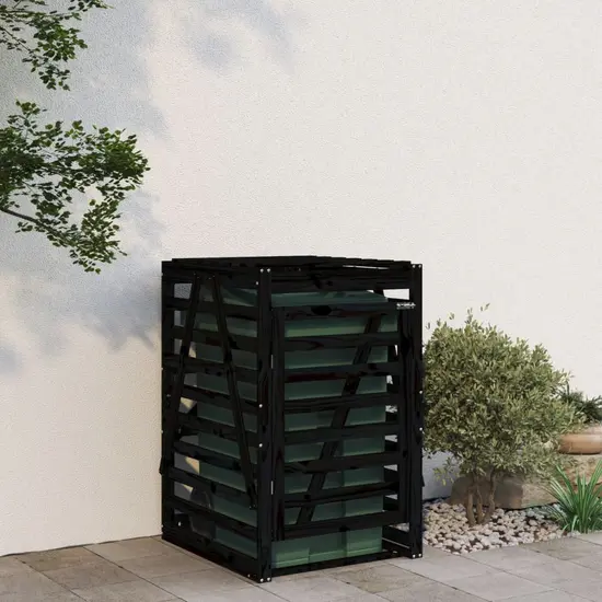 jardin-terroir.com - Abri pour poubelle sur roulettes noir bois massif de pin