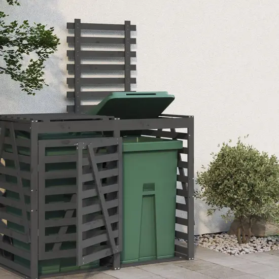 jardin-terroir.com - Extension d'abri de poubelle sur roulettes gris bois massif pin