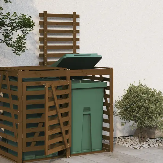 jardin-terroir.com - Extension d'abri de poubelle sur roulettes brun miel bois pin