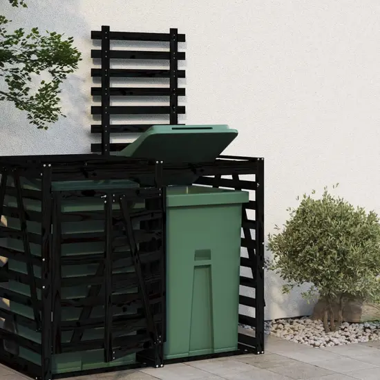 jardin-terroir.com - Extension d'abri de poubelle sur roulettes noir bois massif pin