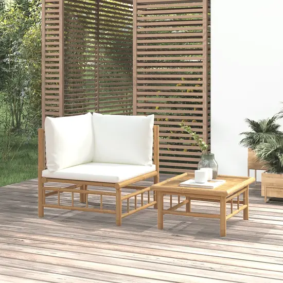 jardin-terroir.com - Salon de jardin 2 pcs avec coussins blanc crème bambou