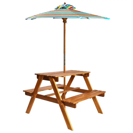 jardin-terroir.com - Table à pique-nique et parasol enfants 79x90x60cm Acacia solide