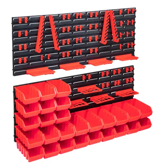 jardin-terroir.com - Kit de bacs de stockage et panneaux muraux 103pcs rouge et noir