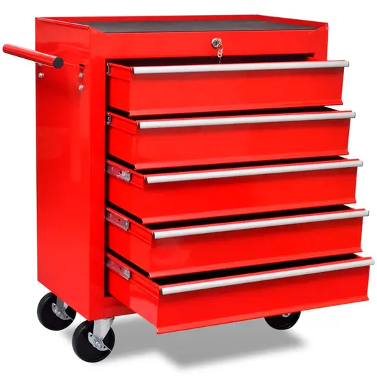 jardin-terroir.com - Chariot à outils d'atelier avec 5 tiroirs Rouge